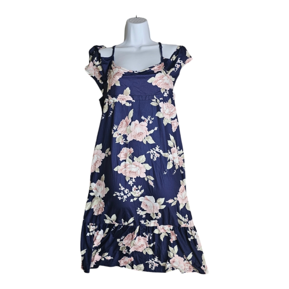 Blue & Pink Floral Print Flowy Midi Dress ❤️